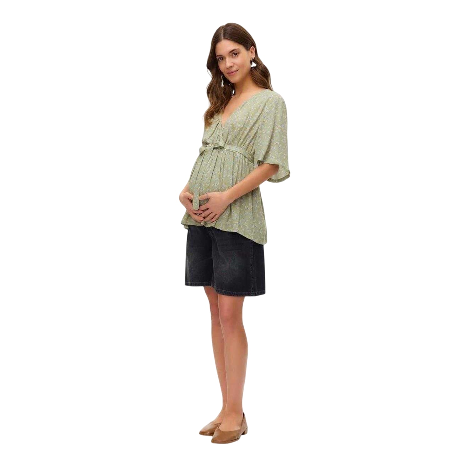 Tea - Side - Mamalicious Womens-Ladies Floral Pattern Maternity Wrap Top