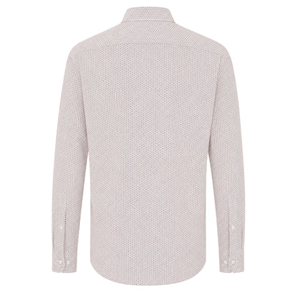 Medium Beige - Back - Boss Mens Geometric Point Collar Regular Shirt