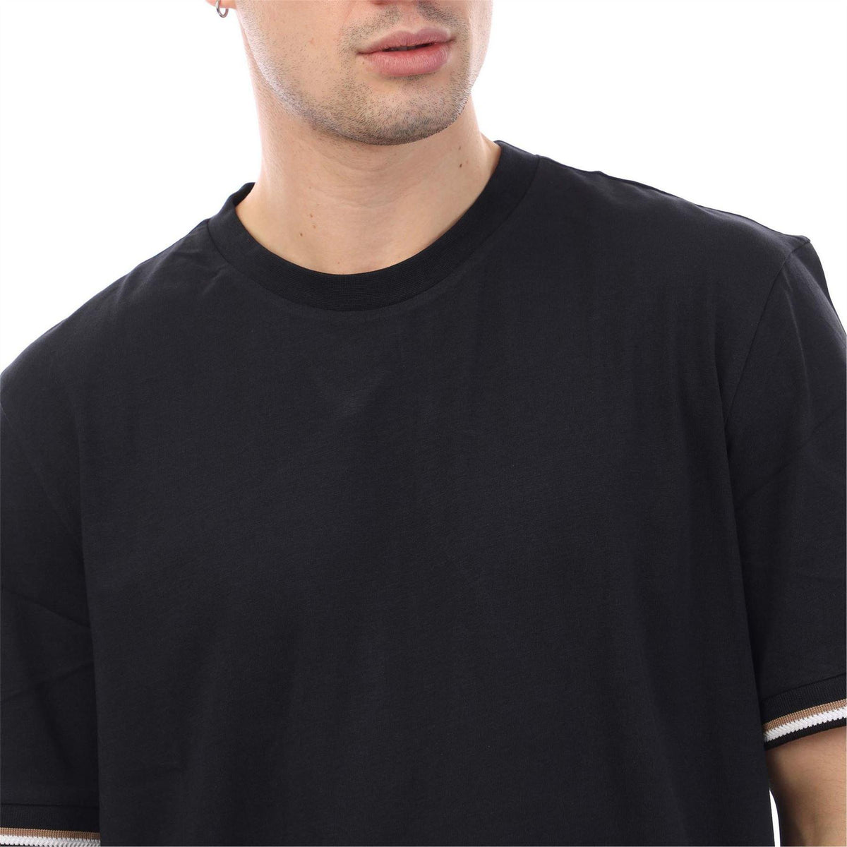Dark Blue - Side - Boss Mens Signature Stripes Regular T-Shirt