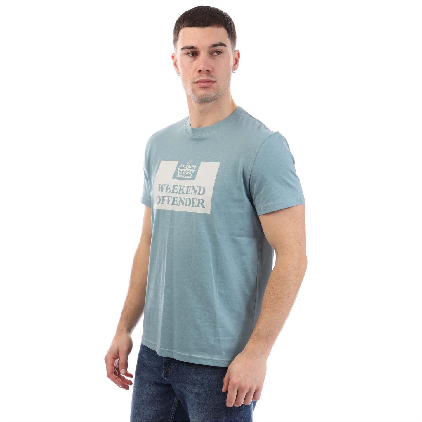 Light Blue - Side - Weekend Offender Mens McMoney Box Logo T-Shirt