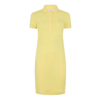 Yellow - Front - Lacoste Womens-Ladies Collared Polo Shirt Dress