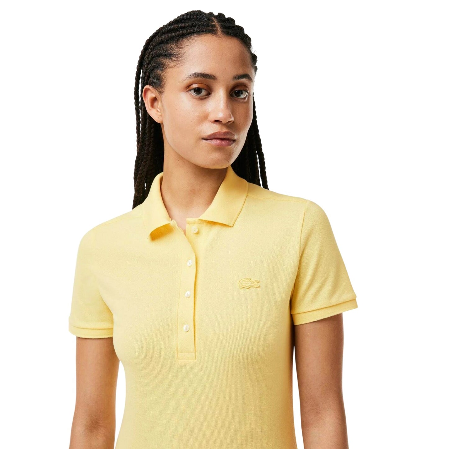 Yellow - Side - Lacoste Womens-Ladies Collared Polo Shirt Dress