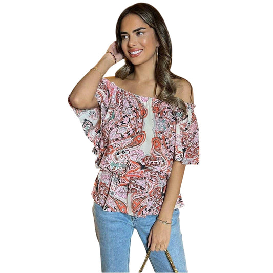 Multicoloured - Front - AX Paris Womens-Ladies Paisley Bardot Top