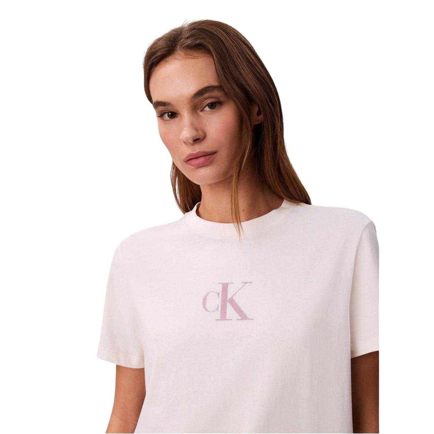 White - Side - Calvin Klein Womens-Ladies Foil Relaxed Fit T-Shirt