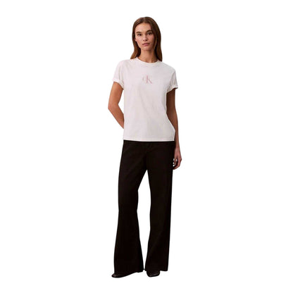 White - Pack Shot - Calvin Klein Womens-Ladies Foil Relaxed Fit T-Shirt