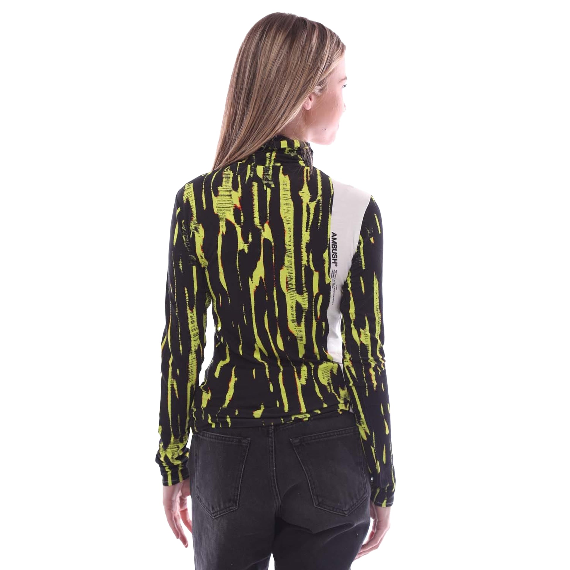 Yellow-Black - Back - Ambush Womens-Ladies Abstract Turtle Neck Fitted Long-Sleeved Top