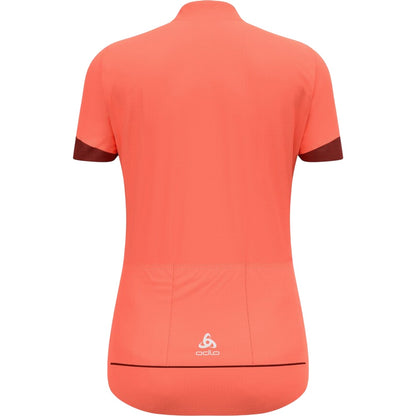 Coral - Back - Odlo Womens-Ladies Colour Block Regular Cycling Jersey