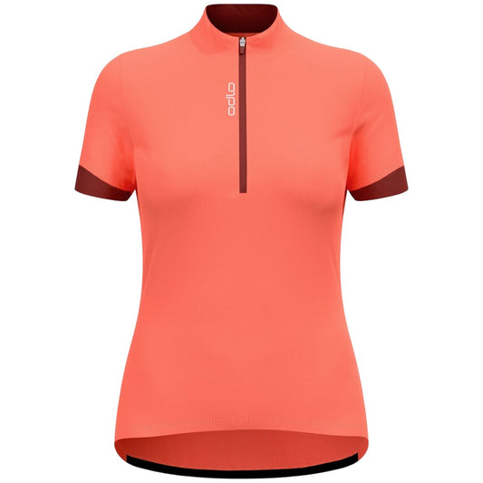 Coral - Front - Odlo Womens-Ladies Colour Block Regular Cycling Jersey