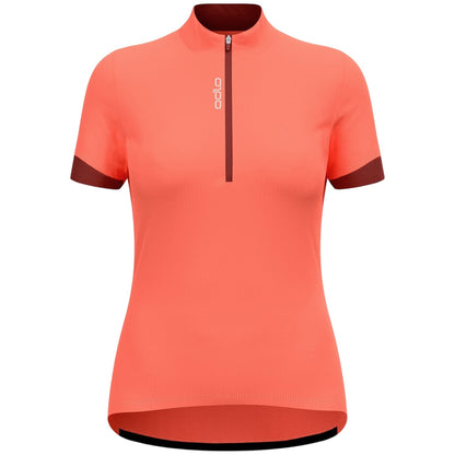 Coral - Front - Odlo Womens-Ladies Colour Block Regular Cycling Jersey