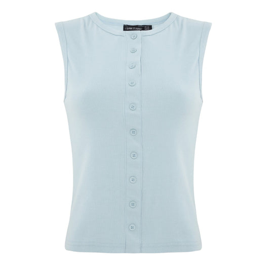 Light Blue - Front - I Saw It First Womens-Ladies Ribbed Button Fitted Top