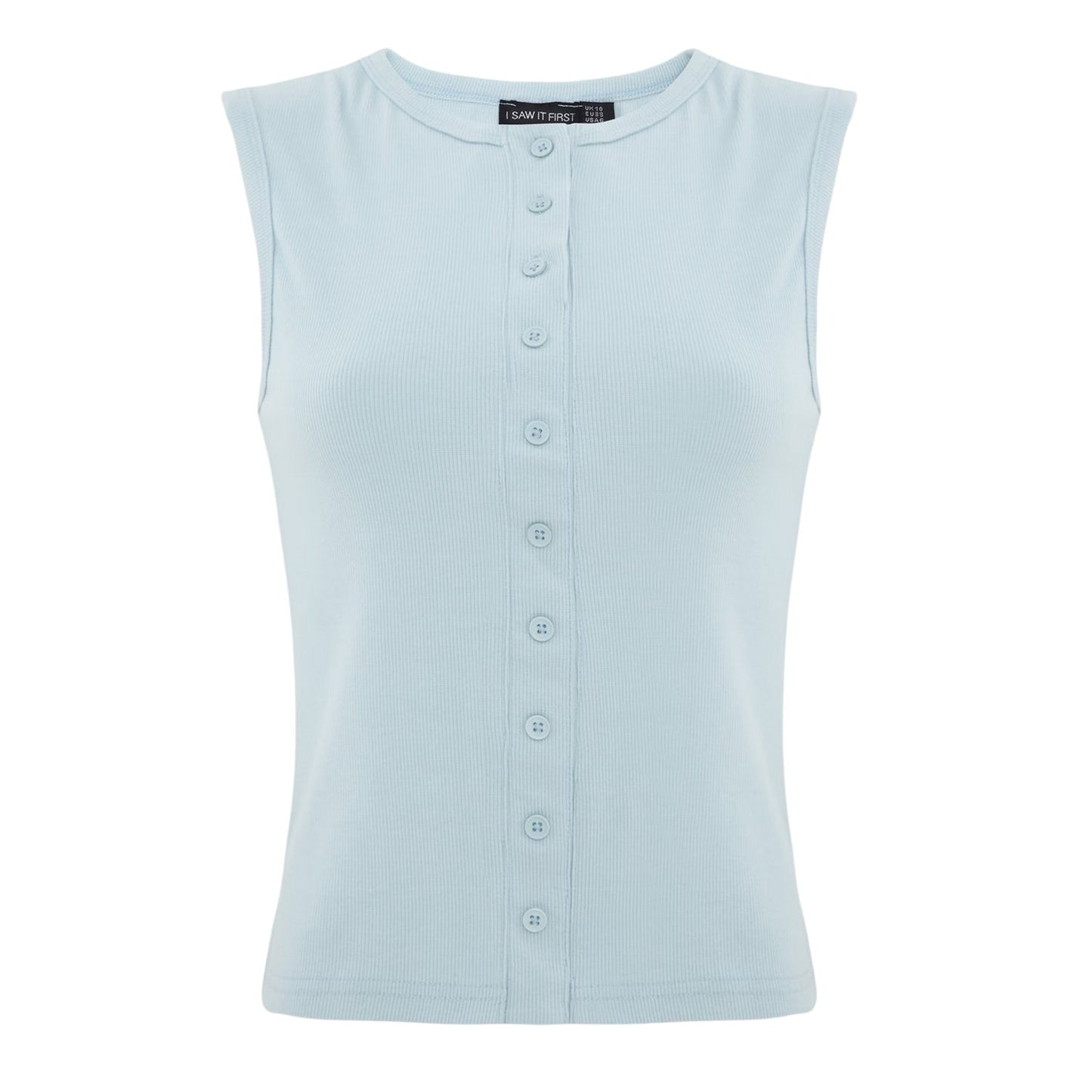 Light Blue - Front - I Saw It First Womens-Ladies Ribbed Button Fitted Top