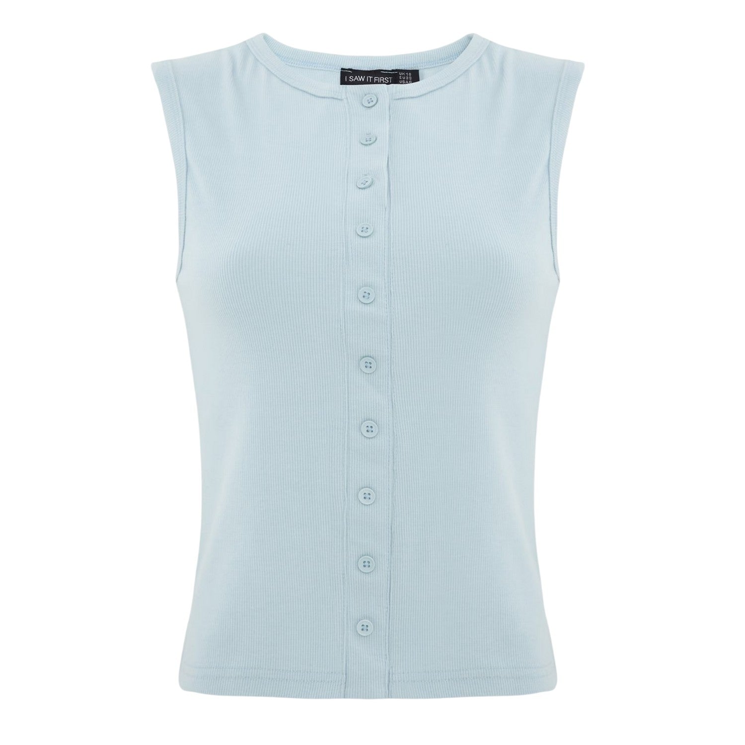 Light Blue - Front - I Saw It First Womens-Ladies Ribbed Button Fitted Top
