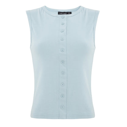 Light Blue - Front - I Saw It First Womens-Ladies Ribbed Button Fitted Top