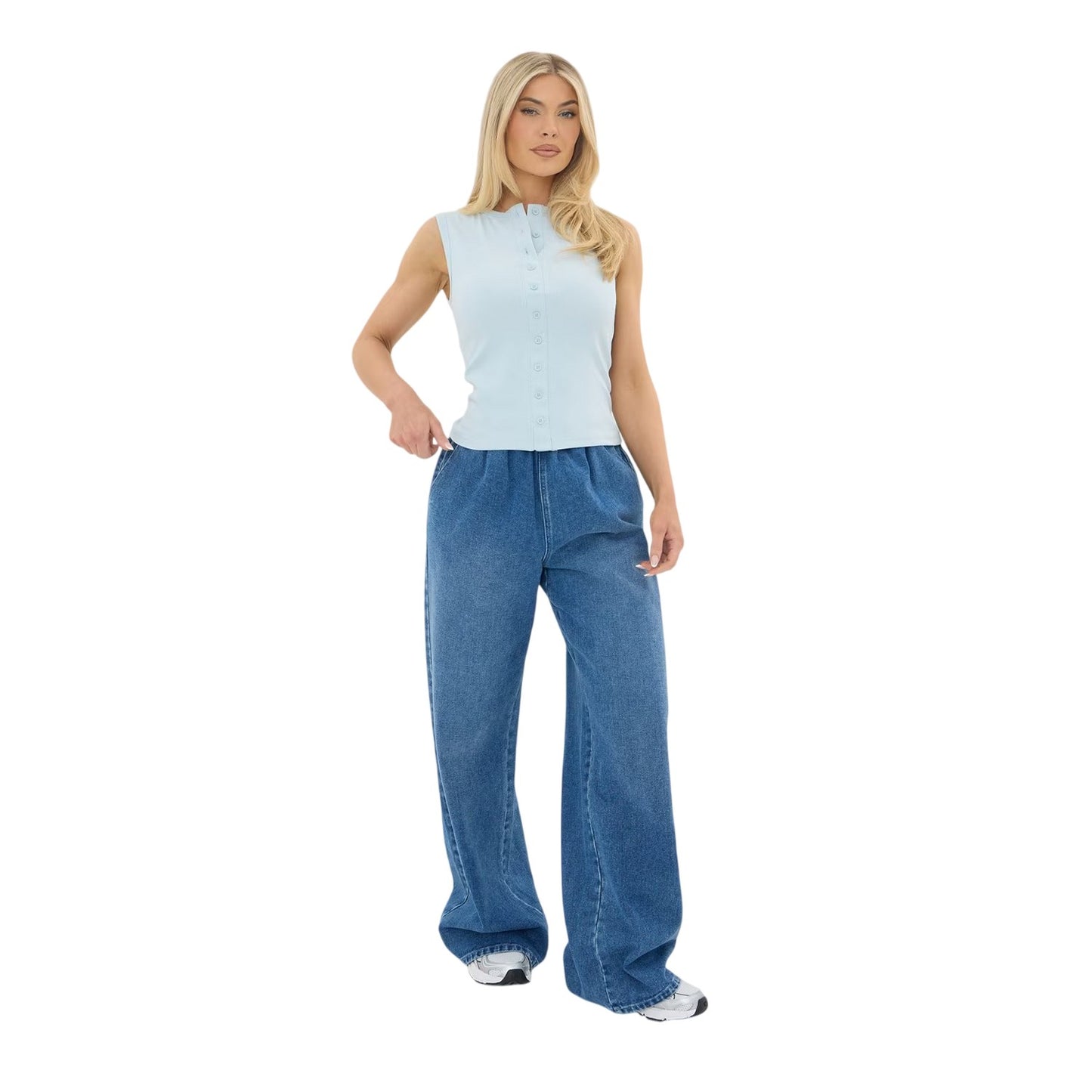 Light Blue - Lifestyle - I Saw It First Womens-Ladies Ribbed Button Fitted Top