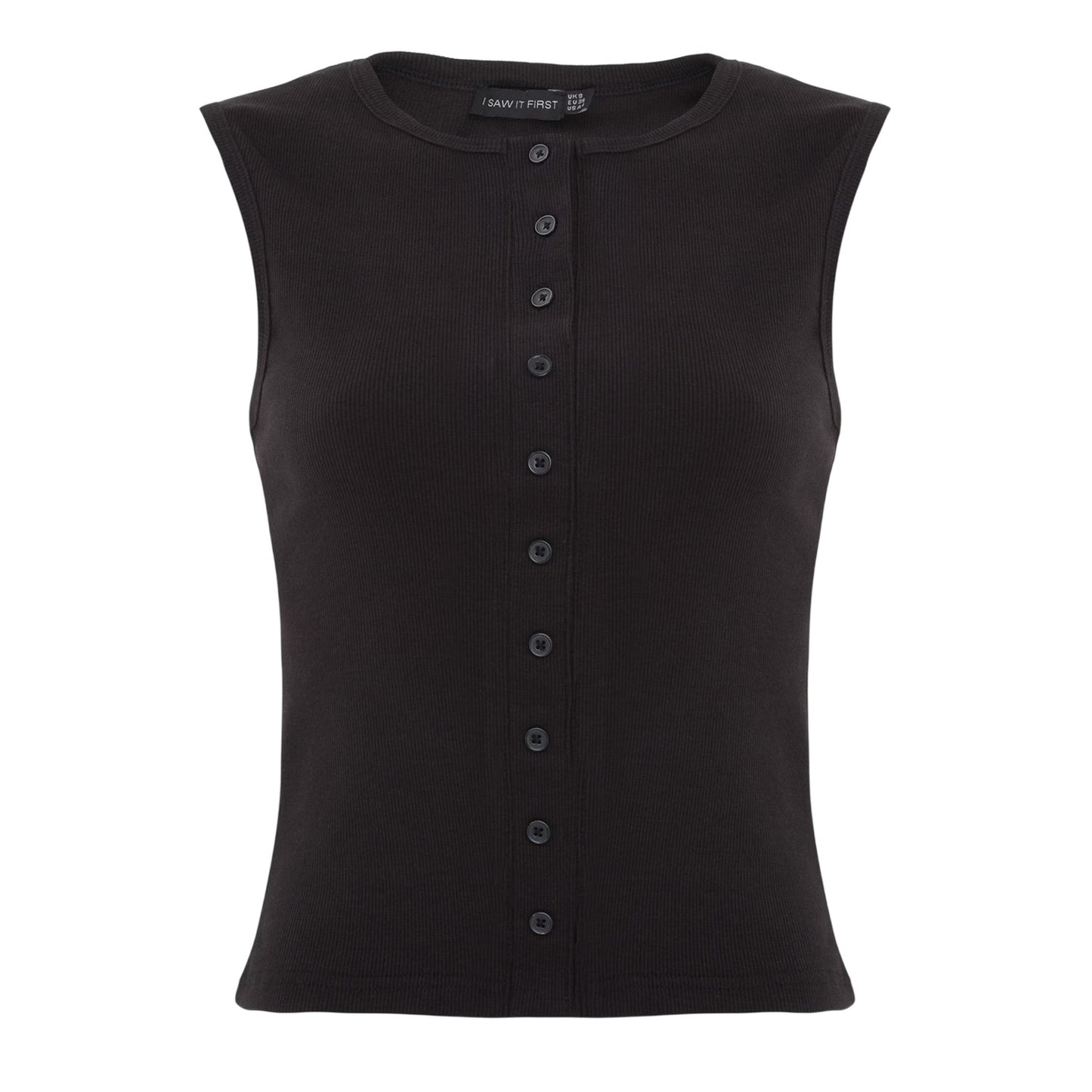 Black - Front - I Saw It First Womens-Ladies Ribbed Button Fitted Top