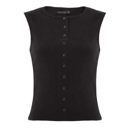 Black - Front - I Saw It First Womens-Ladies Ribbed Button Fitted Top