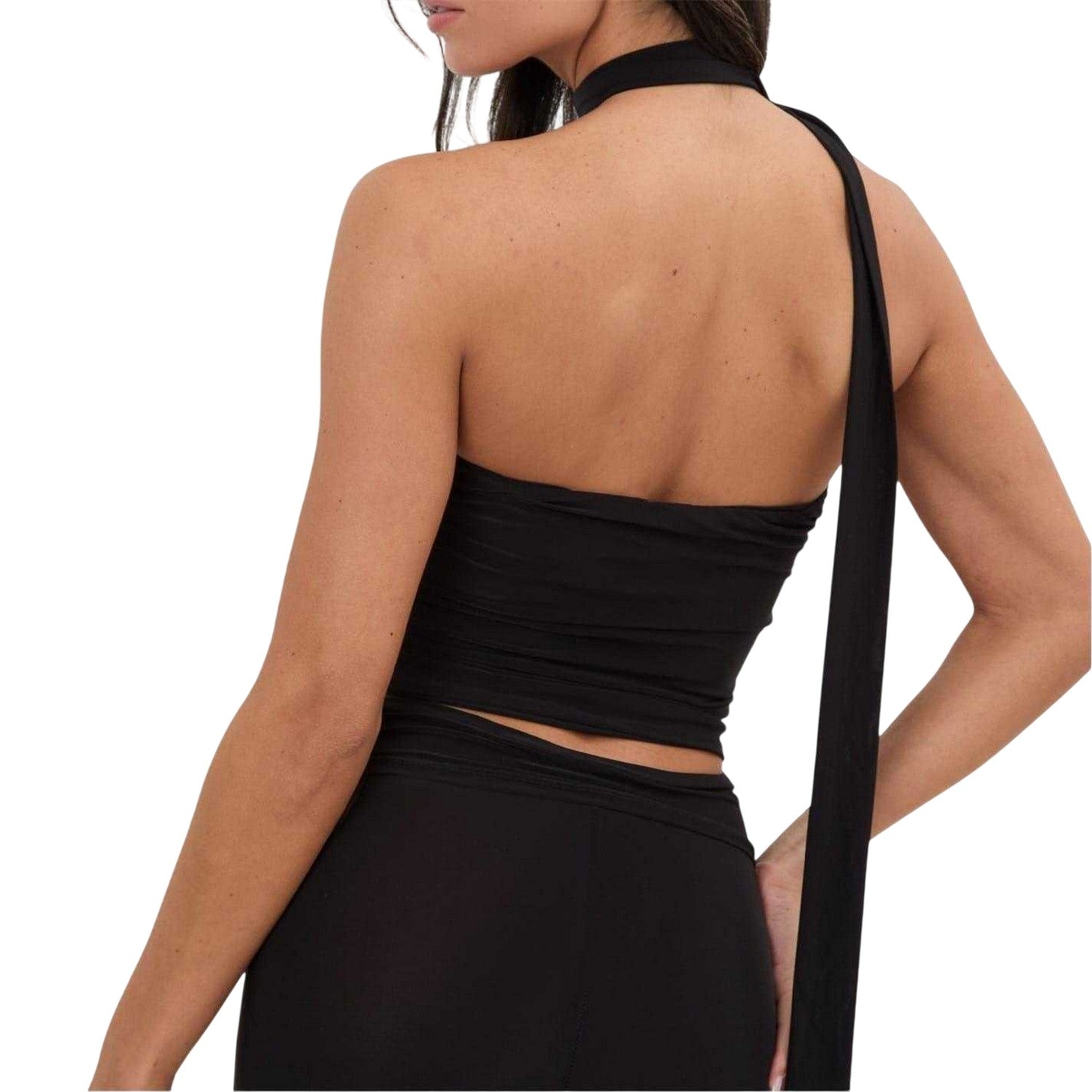 Black - Back - I Saw It First Womens-Ladies Silky One Shoulder Crop Top