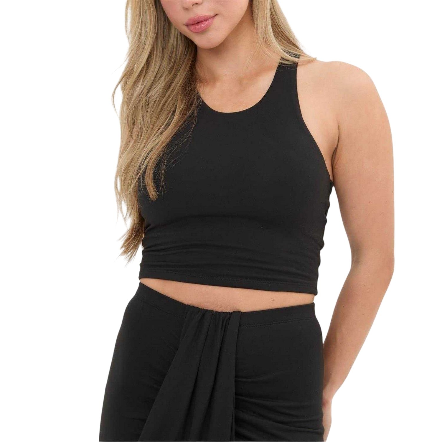 Black - Front - I Saw It First Womens-Ladies Cropped Fitted Vest Top