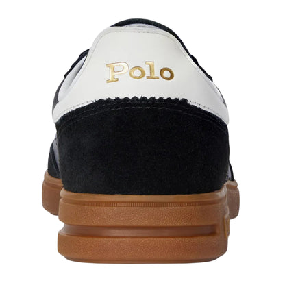 Black-Gum - Back - Ralph Lauren Mens Embroidered Logo Leather Flat Trainers