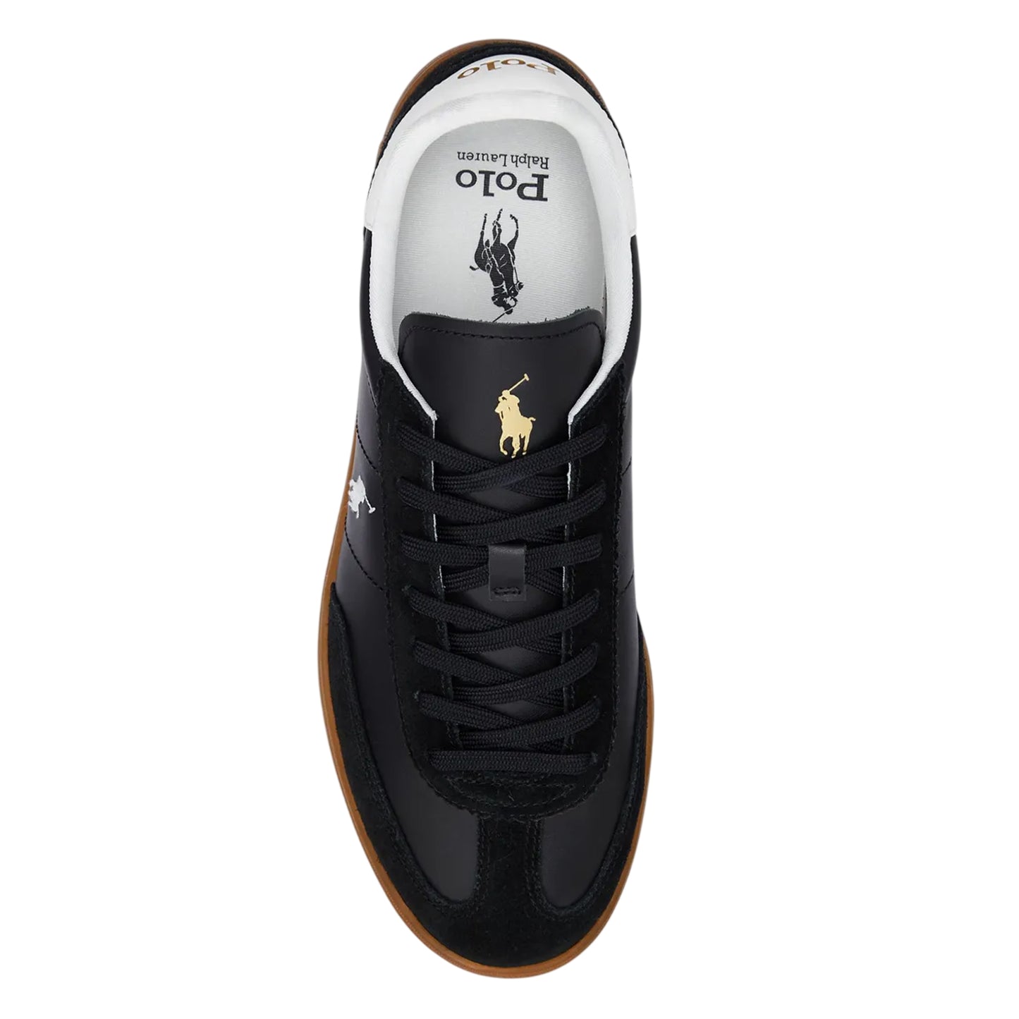 Black-Gum - Lifestyle - Ralph Lauren Mens Embroidered Logo Leather Flat Trainers