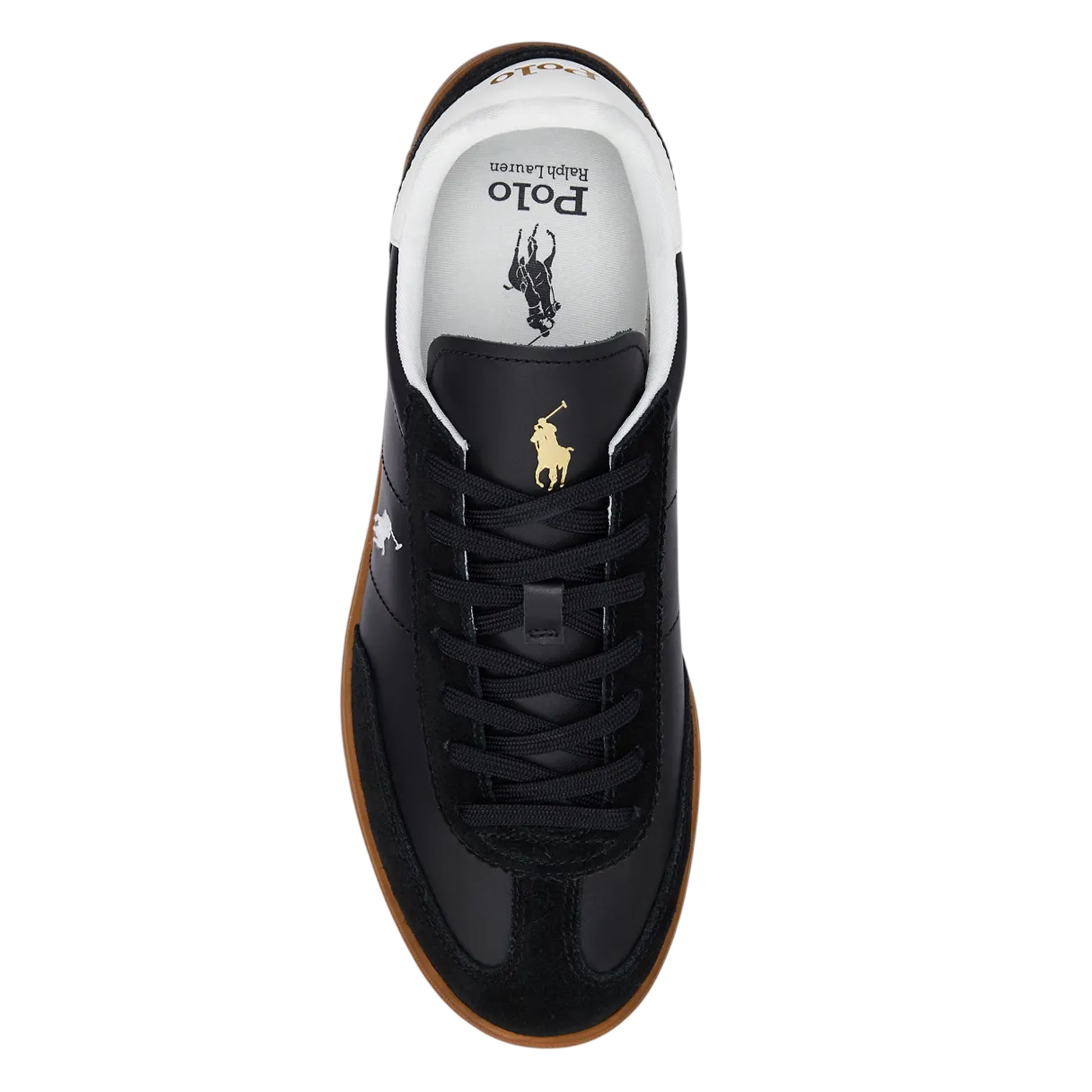 Black-Gum - Lifestyle - Ralph Lauren Mens Embroidered Logo Leather Flat Trainers