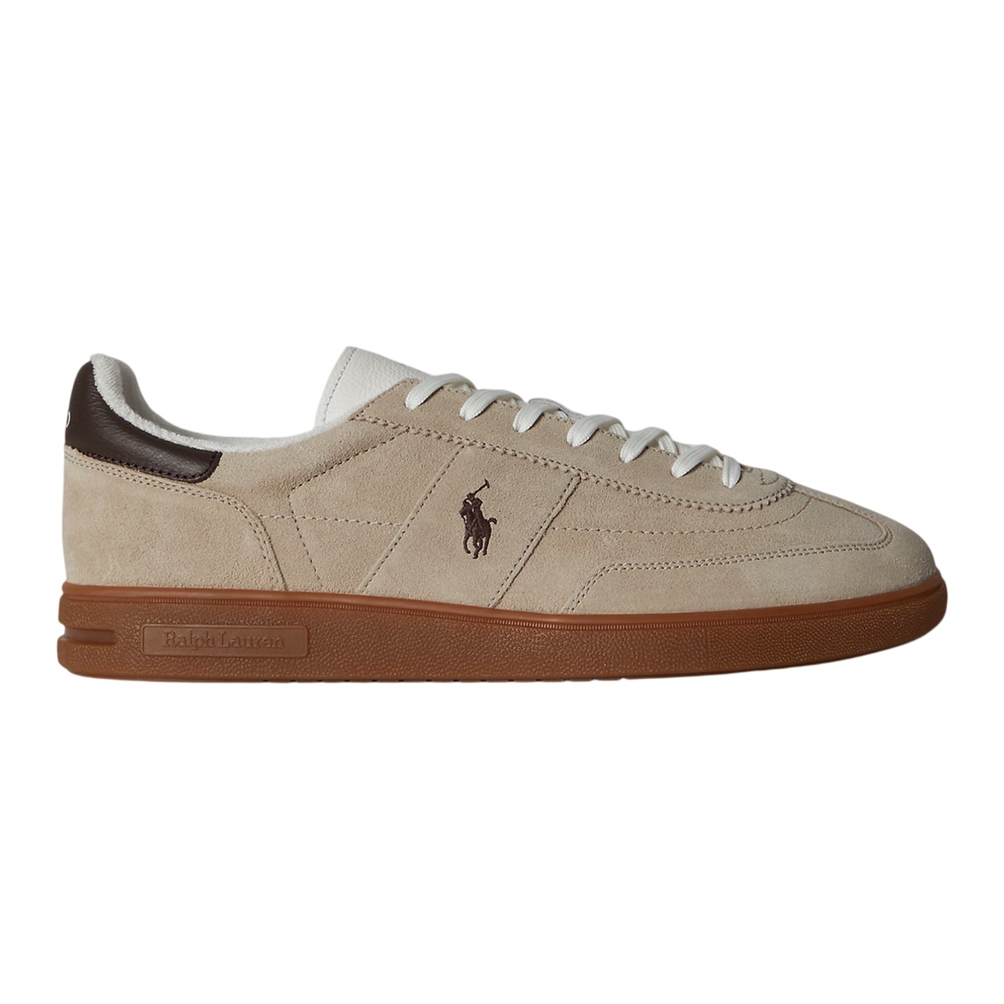 White-Gum - Side - Ralph Lauren Mens Embroidered Logo Leather Flat Trainers