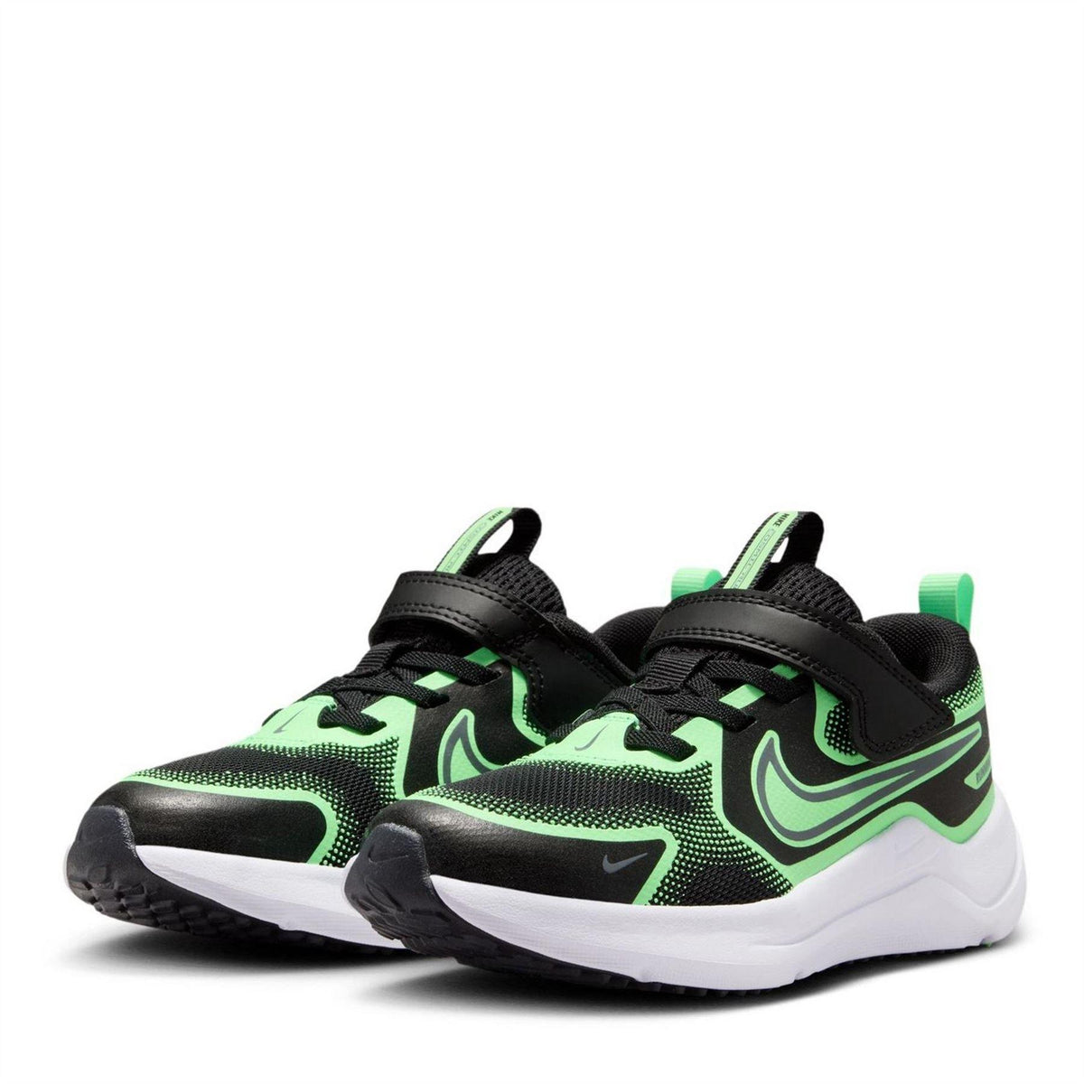 Black-Green - Side - Nike Childrens-Kids Cosmic Hook and Loop Trainers