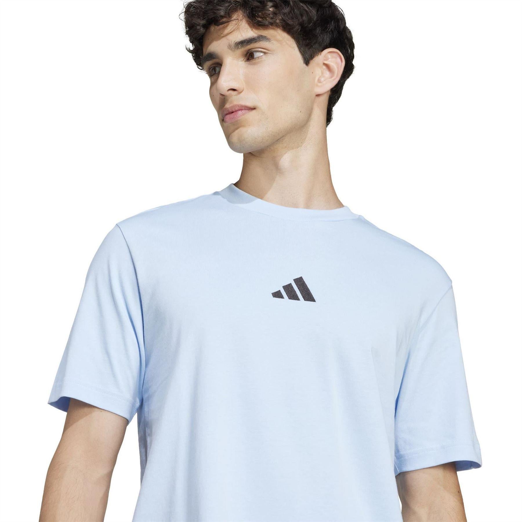 Glow Blue - Side - Adidas Mens Logo Cotton T-Shirt