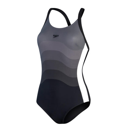 Black-White - Front - Speedo Womens-Ladies Entwine Printed One Piece Swimsuit