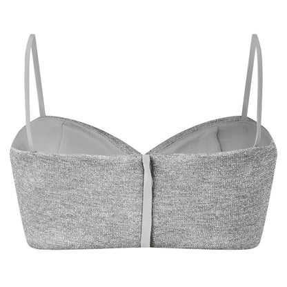 Silver - Back - Off White Womens-Ladies Glitter Cropped Tube Top