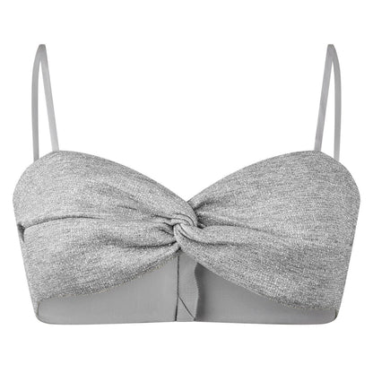 Silver - Front - Off White Womens-Ladies Glitter Cropped Tube Top