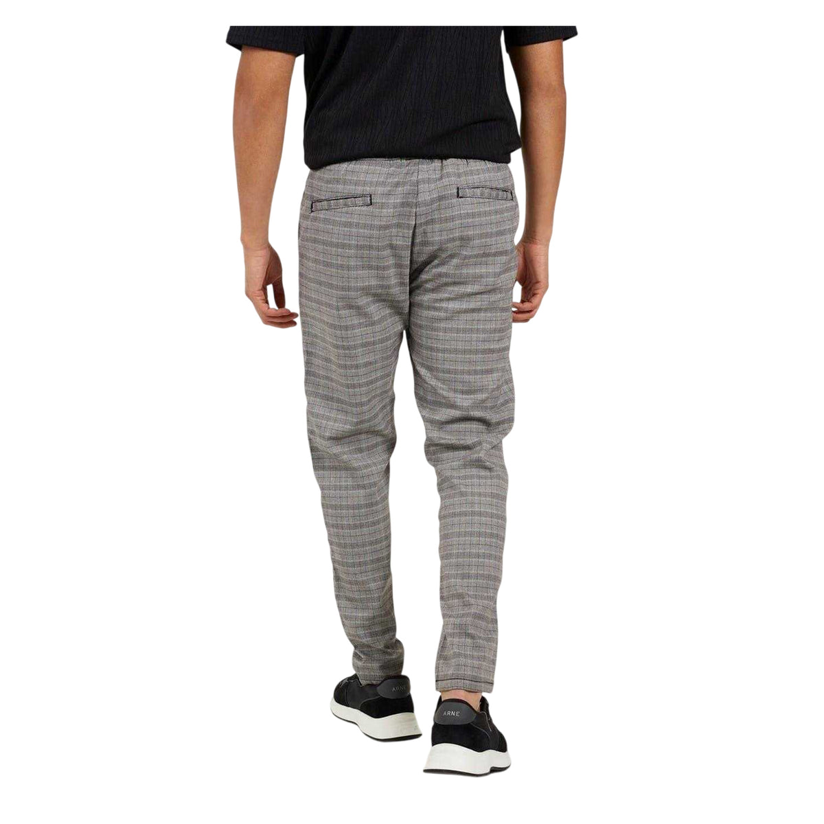 Grey - Back - Brave Soul Mens Checked Jogging Bottoms