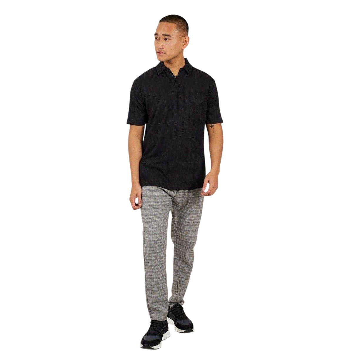 Grey - Side - Brave Soul Mens Checked Jogging Bottoms