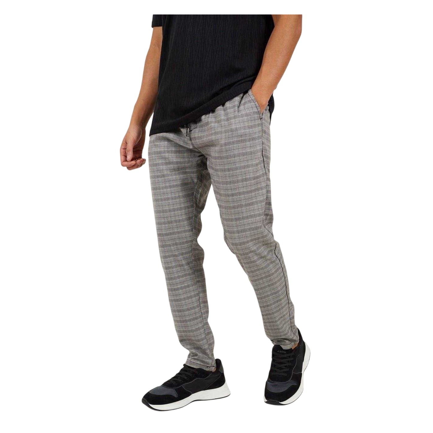 Grey - Front - Brave Soul Mens Checked Jogging Bottoms
