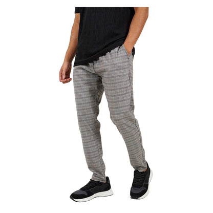 Grey - Front - Brave Soul Mens Checked Jogging Bottoms