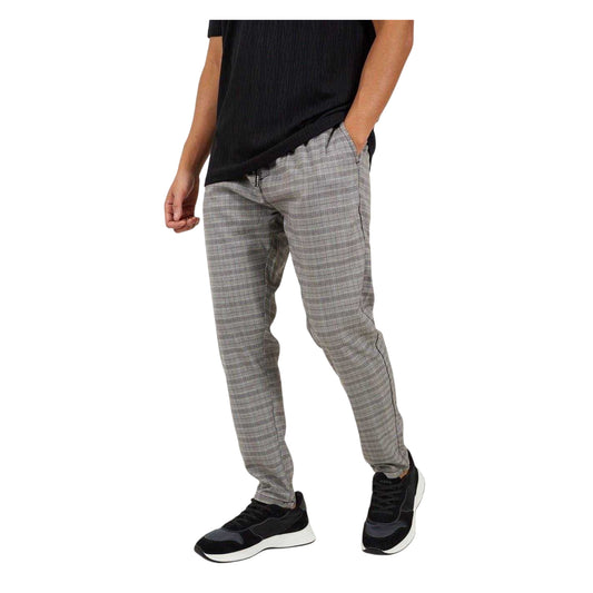 Grey - Front - Brave Soul Mens Checked Jogging Bottoms