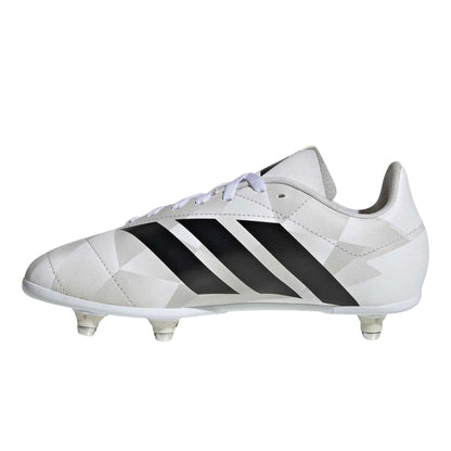 White-Black - Side - Adidas Childrens-Kids Soft Ground Rugby Boots