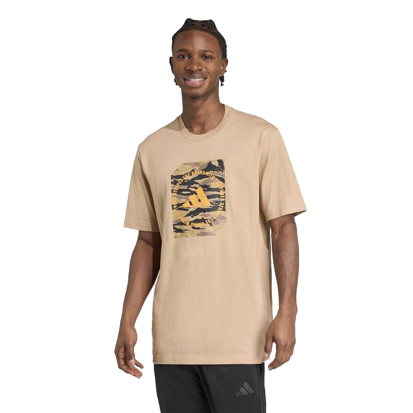 Sand - Side - Adidas Mens Logo Cotton T-Shirt
