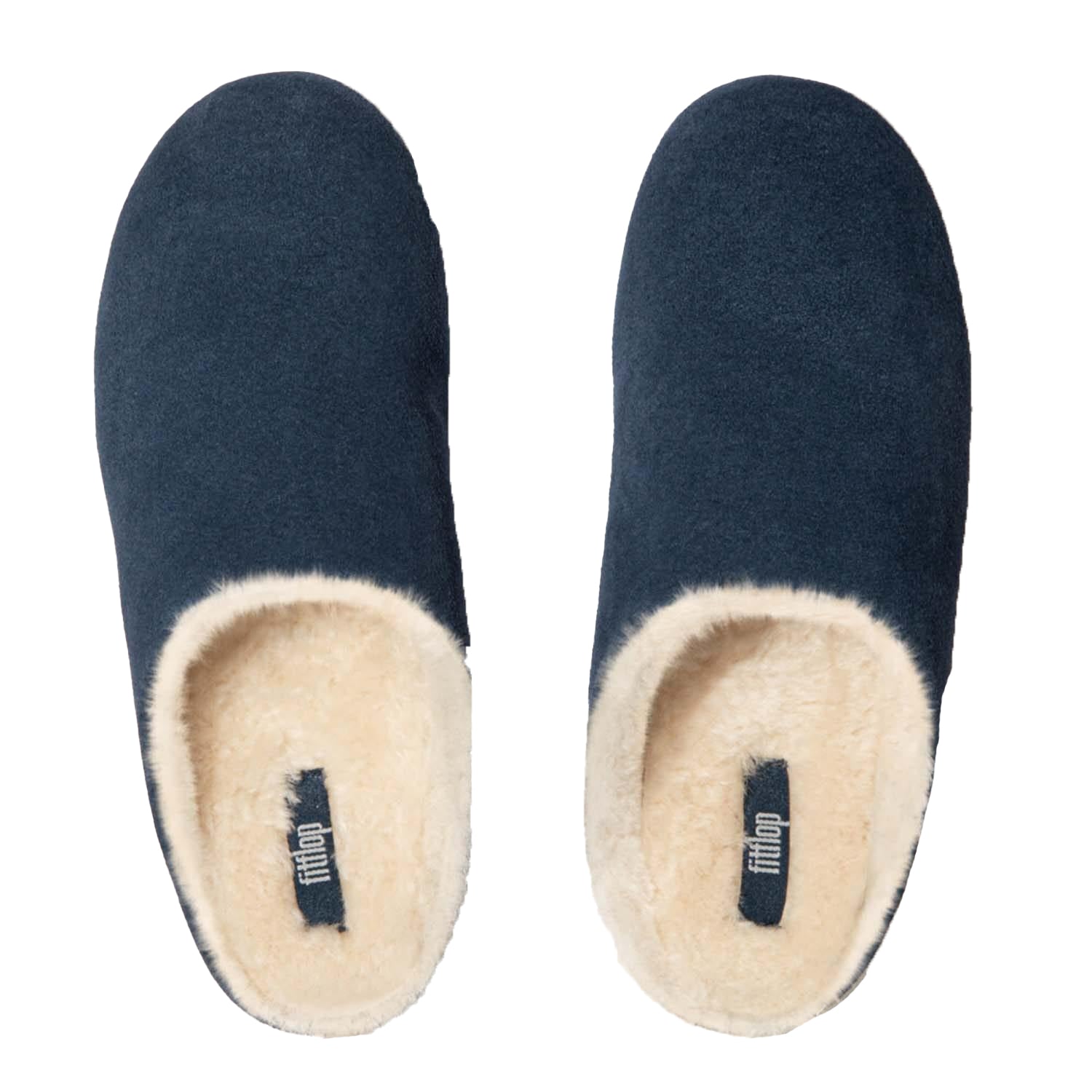 Navy - Side - FitFlop Womens-Ladies Chrissie Suede Shearling Slippers