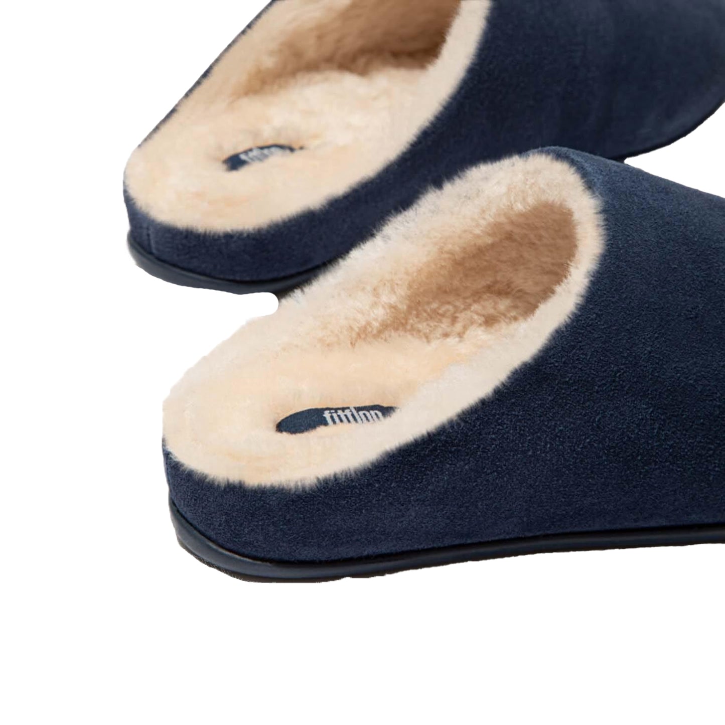 Navy - Back - FitFlop Womens-Ladies Chrissie Suede Shearling Slippers