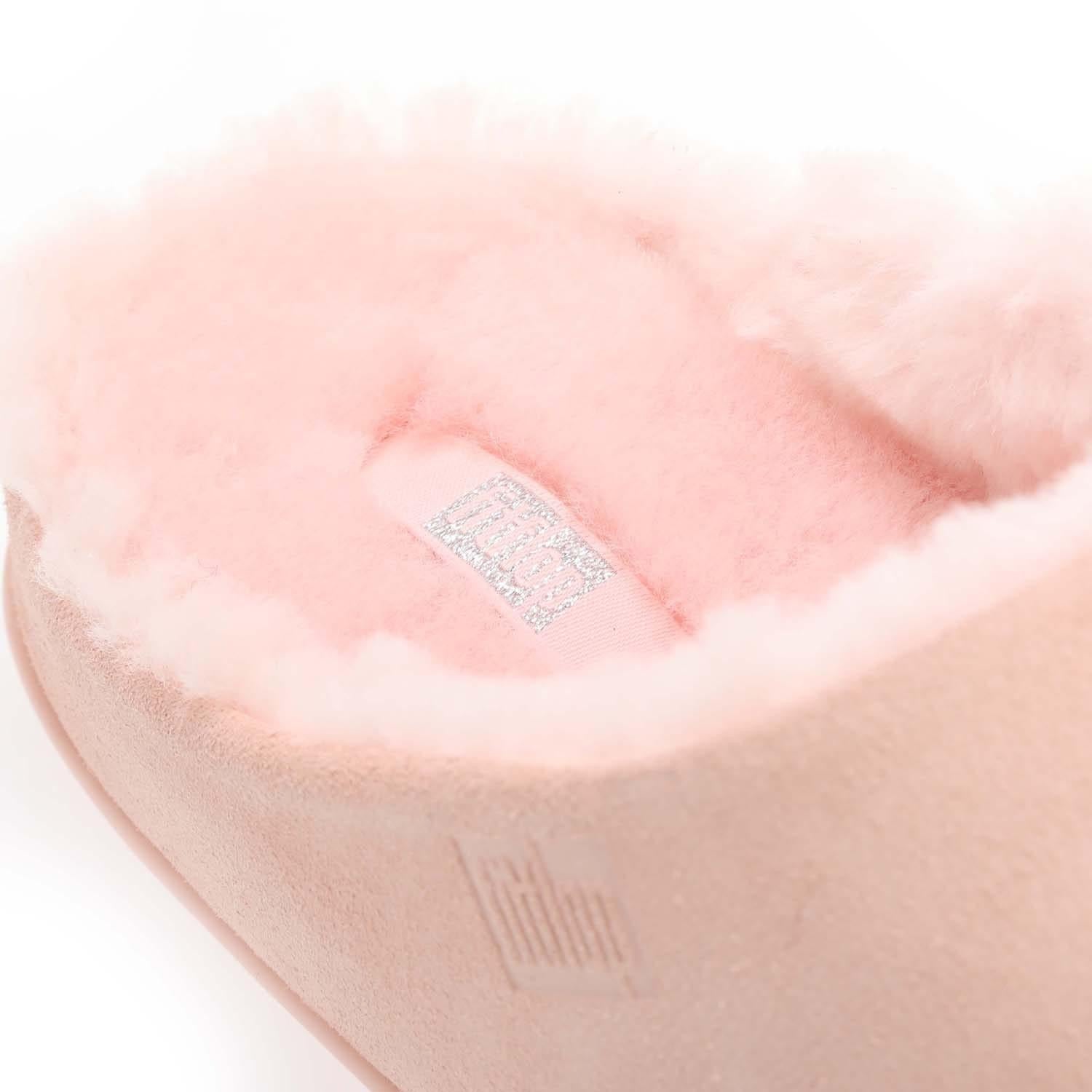 Pink - Pack Shot - FitFlop Womens-Ladies Chrissie Suede Shearling Slippers