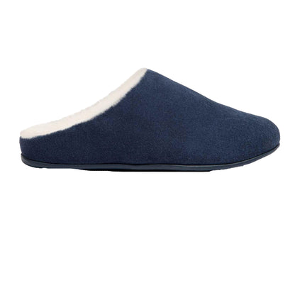 Navy - Front - FitFlop Womens-Ladies Chrissie Suede Shearling Slippers