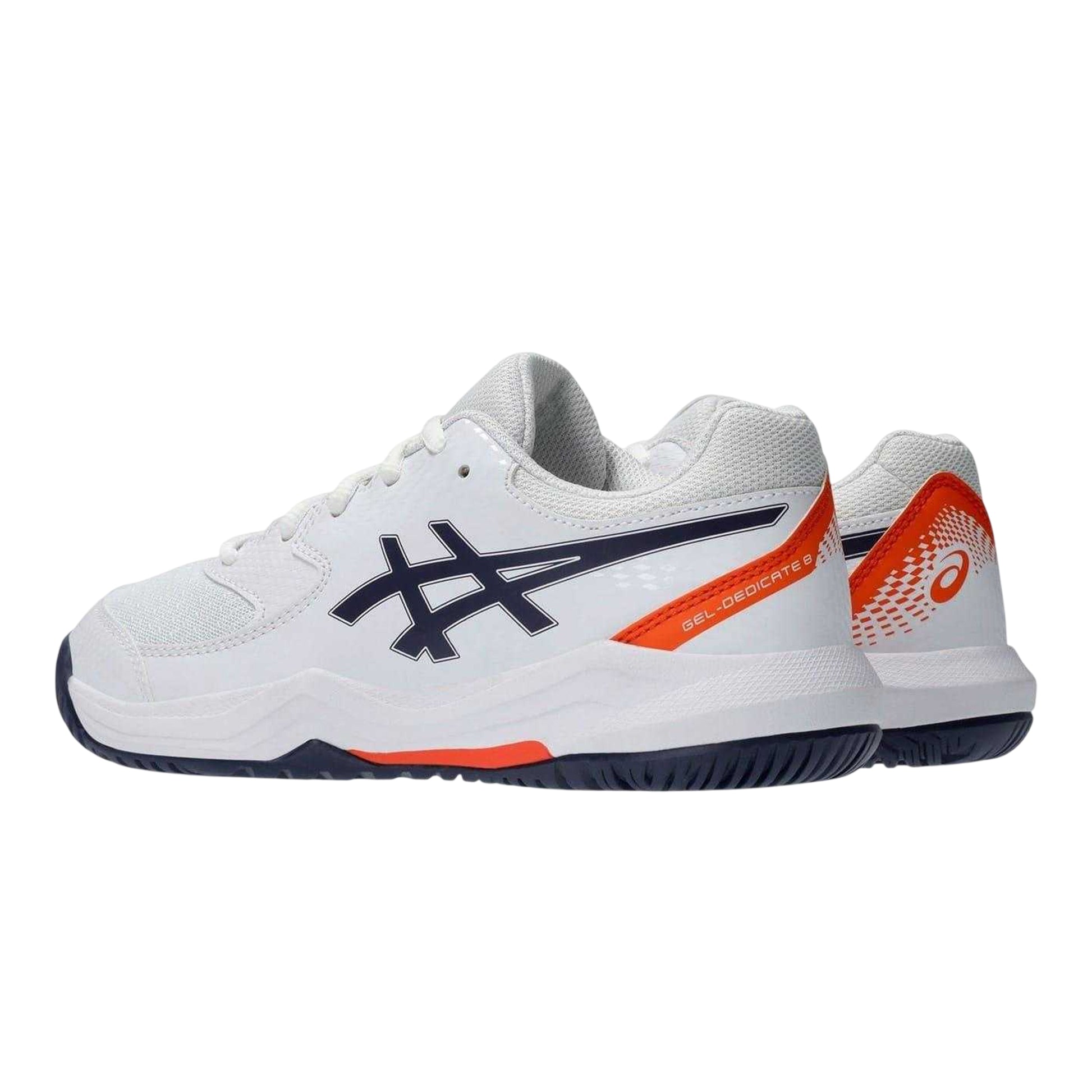 White-Indigo - Back - Asics Childrens-Kids Gel Dedicate 8 Side Stripe Tennis Shoes
