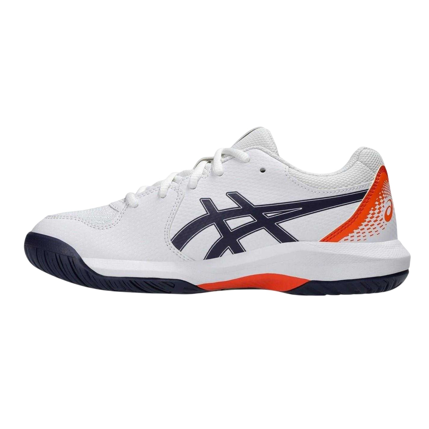 White-Indigo - Side - Asics Childrens-Kids Gel Dedicate 8 Side Stripe Tennis Shoes