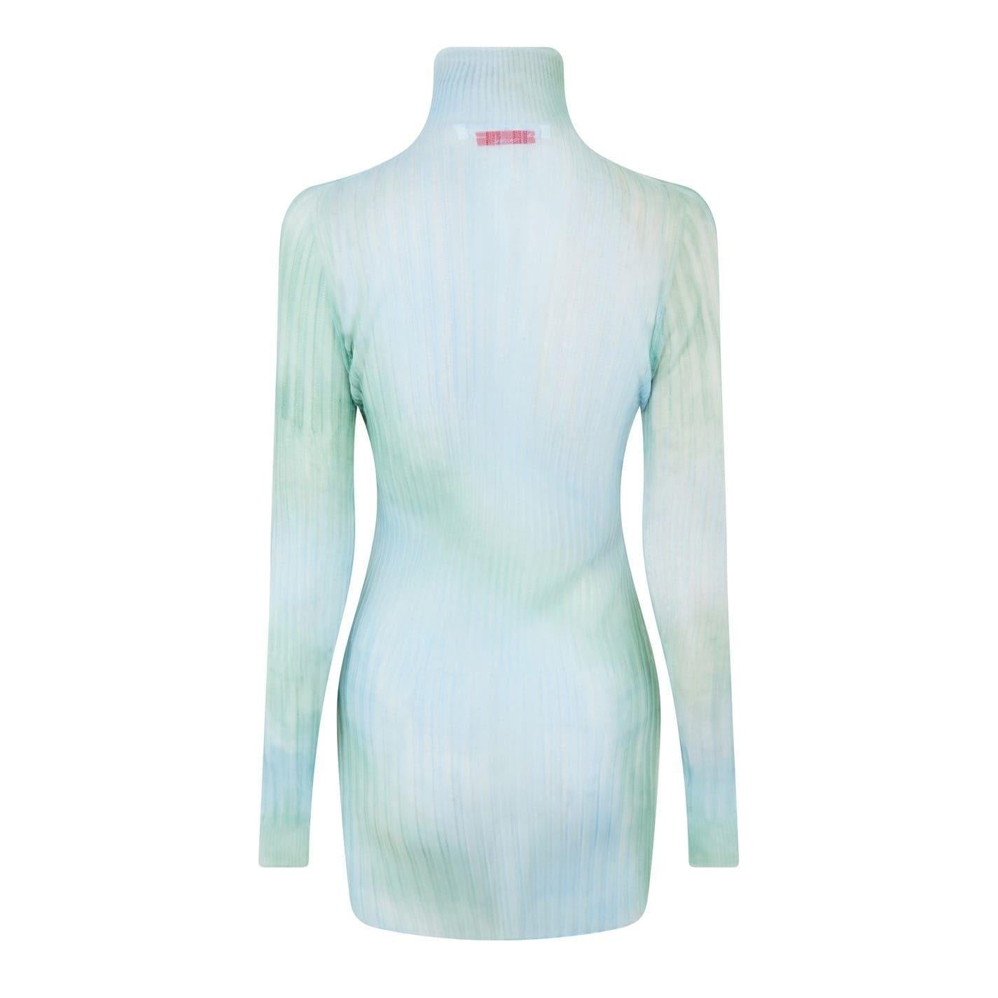 Light Blue - Back - Off White Womens-Ladies Tie Dye Bodycon Long-Sleeved Mini Dress