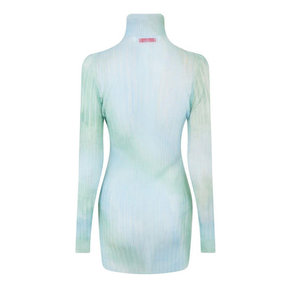 Light Blue - Back - Off White Womens-Ladies Tie Dye Bodycon Long-Sleeved Mini Dress