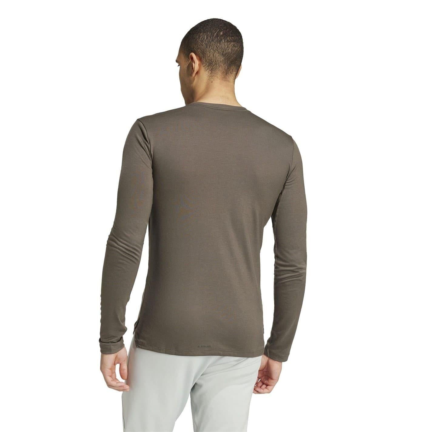 Olive-Black - Back - Adidas Mens Aeroready Slim Long-Sleeved T-Shirt