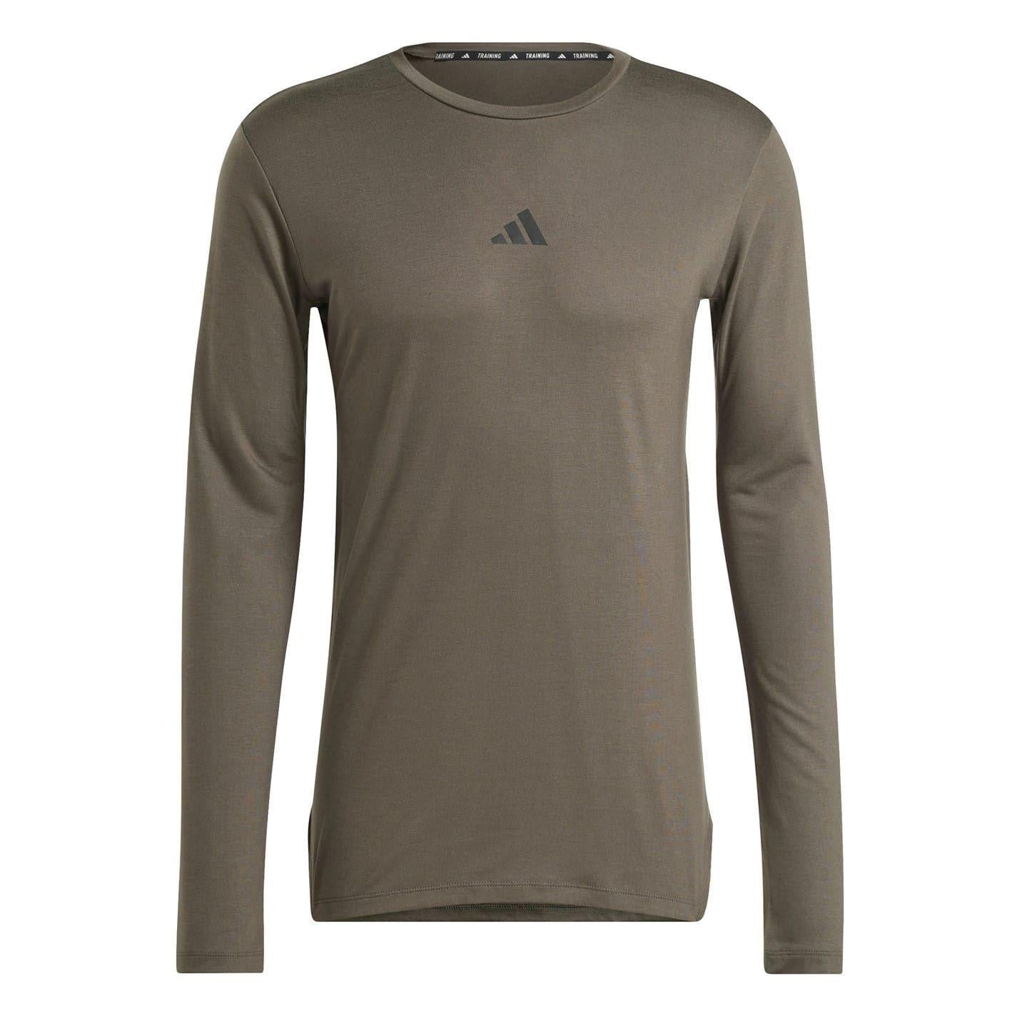 Olive-Black - Front - Adidas Mens Aeroready Slim Long-Sleeved T-Shirt
