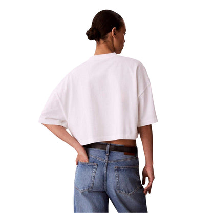 Bright White - Back - Calvin Klein Womens-Ladies Arched Logo Boxy Oversized Crop Top