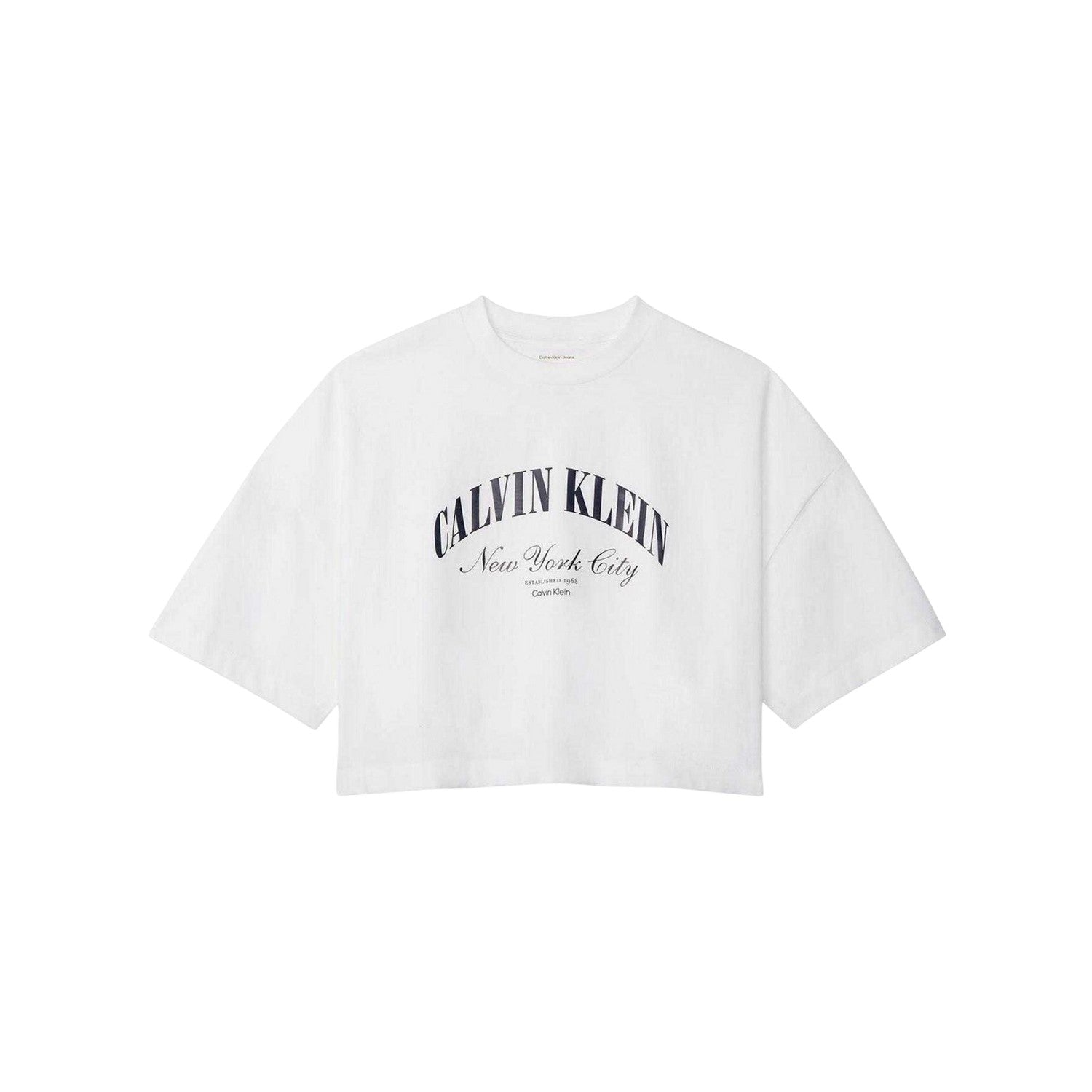 Bright White - Front - Calvin Klein Womens-Ladies Arched Logo Boxy Oversized Crop Top
